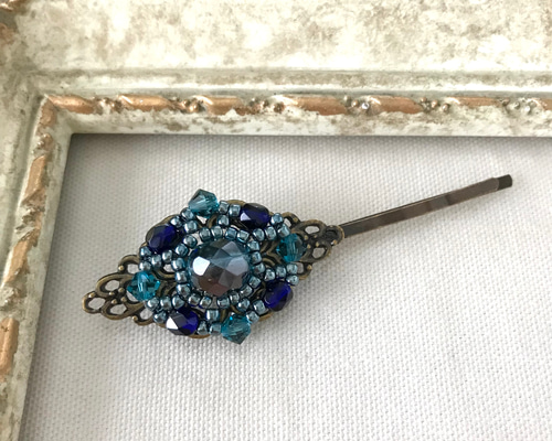 アンティーク調 ヘアピン ブルー 青 四角 スクエア 菱形