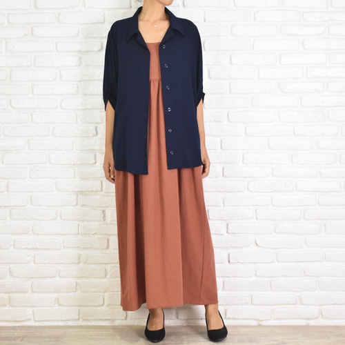 再販 ビッグシルエットのドルマンシャツ ＜ネイビー＞ シャツ
