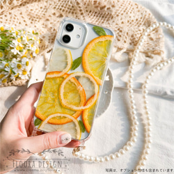 陽だまりの香り レモン オレンジ 押し花スマホケース 押し花 フルーツ 花 iPhone 16 15 14 Galaxy 14枚目の画像