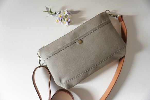 当店人気NO.1 浜松帆布サコッシュ (M)グレーベージュ 2枚目の画像