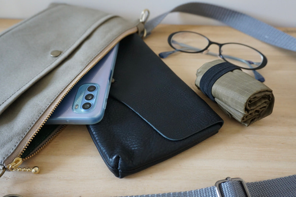 当店人気NO.1 浜松帆布サコッシュ (M)グレーベージュ 6枚目の画像