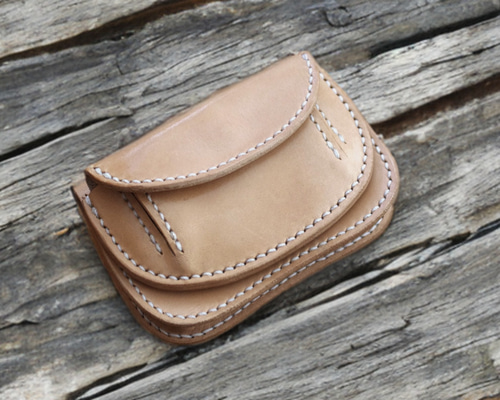 本革ミニ財布 （受注制作）革財布 手縫いヌメ革ナチュラル 牛皮牛革