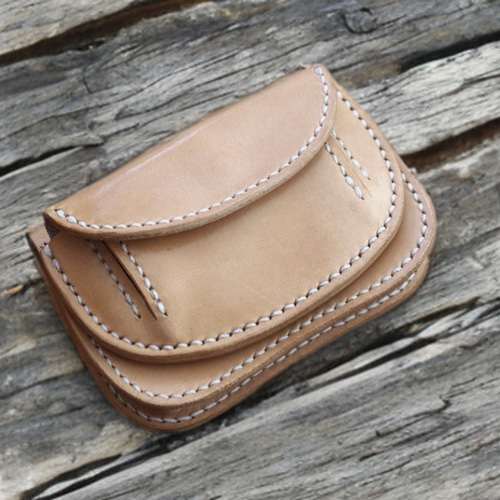 本革ミニ財布 （受注制作）革財布 手縫いヌメ革ナチュラル 牛皮牛革