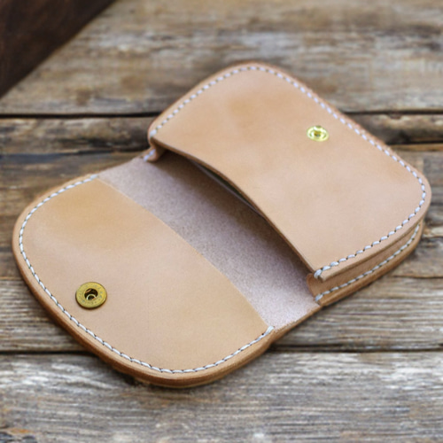 本革ミニ財布 （受注制作）革財布 手縫いヌメ革ナチュラル 牛皮牛革