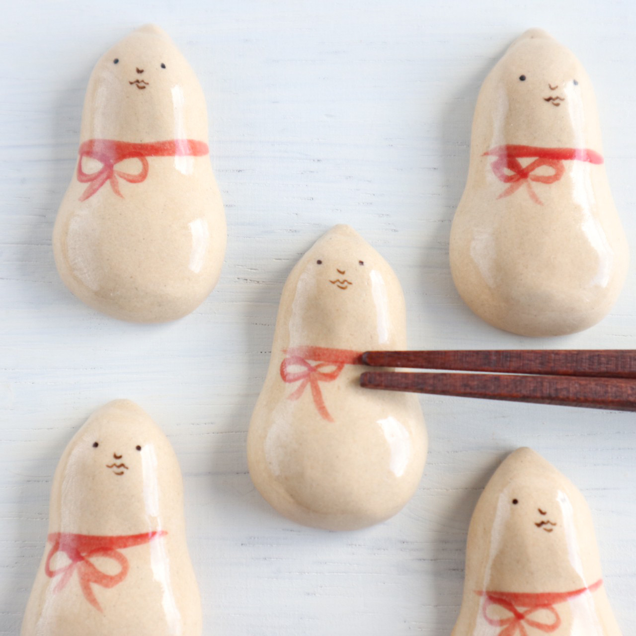 5個 陶器製ひょうたん型箸置きセット