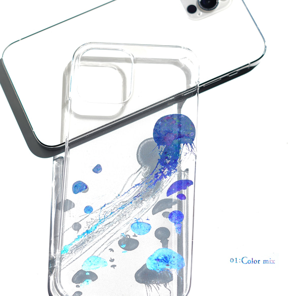 全息圖 ver. 005 水母 iPhone 手機殼，適用於 iPhone 17+，簡約透明，閃光箔 第9張的照片