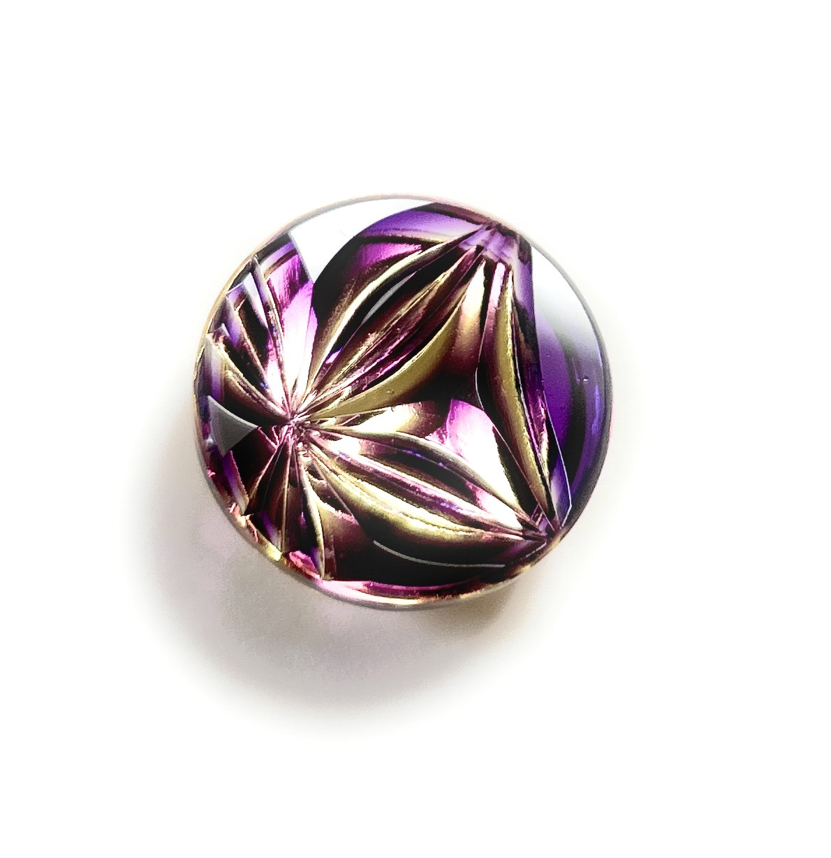 東京切子帯留め　雅七宝　～みやびしっぽう～　パープル・ゴールド