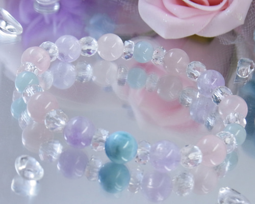 ラリマー×コットンインクリュージョン×ラベンダーアメジストデザインブレスレット ラリマー 優しい海と花のブレスレット ラベンダーアメジスト/アクア