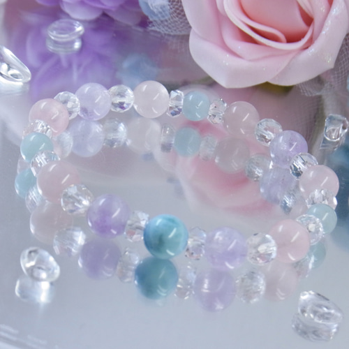 ラリマー×コットンインクリュージョン×ラベンダーアメジストデザインブレスレット ラリマー 優しい海と花のブレスレット ラベンダーアメジスト/アクア