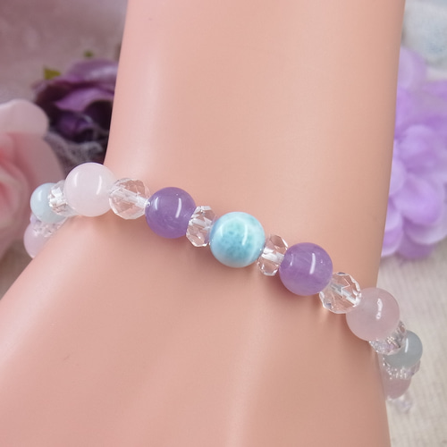 ラリマー 優しい海と花のブレスレット ラベンダーアメジスト/アクア