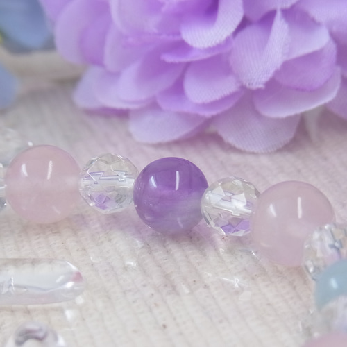 ラリマー 優しい海と花のブレスレット ラベンダーアメジスト/アクア