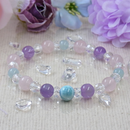 ラリマー 優しい海と花のブレスレット ラベンダーアメジスト/アクア