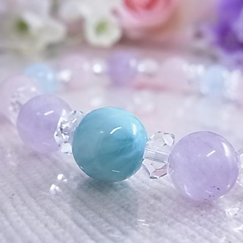 ラリマー 優しい海と花のブレスレット ラベンダーアメジスト