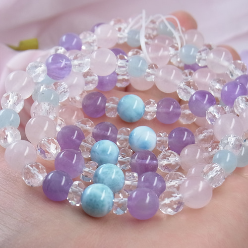 ラリマー 優しい海と花のブレスレット ラベンダーアメジスト/アクア