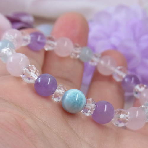 ラリマー 優しい海と花のブレスレット ラベンダーアメジスト/アクア