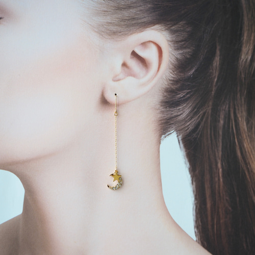 選べるチャーム＊月と星のチェーンピアス／イヤリング＊Ciel nocturne