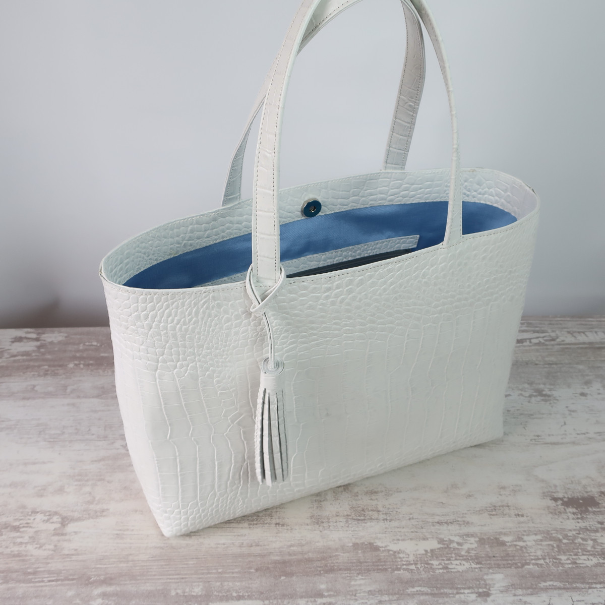 A4サイズトートbag（Ｌサイズ）☆彡ストーンホワイト・受注製作・通勤バッグ・A4・お仕事バッグ