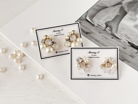 【金属アレルギー対応】ReNEW Mix stone *White / Pierce, Earrings 5枚目の画像