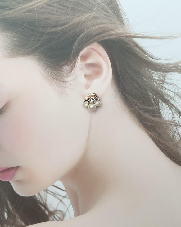 【金属アレルギー対応】ReNEW Mix stone *White / Pierce, Earrings 3枚目の画像