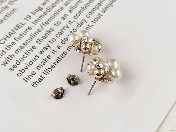 【金属アレルギー対応】ReNEW Mix stone *White / Pierce, Earrings 6枚目の画像