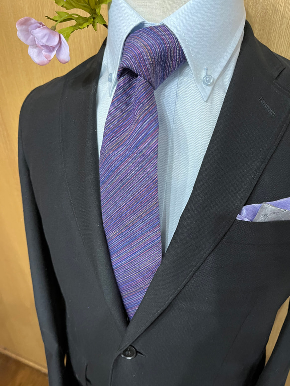 四百年の伝統織会津木綿 ネクタイ　やったら紫 9枚目の画像