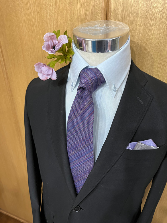 四百年の伝統織会津木綿 ネクタイ　やったら紫 3枚目の画像