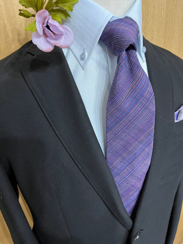 四百年の伝統織会津木綿 ネクタイ　やったら紫 12枚目の画像