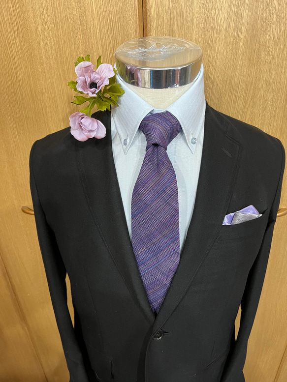 四百年の伝統織会津木綿 ネクタイ　やったら紫 2枚目の画像