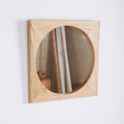 木製 鏡「しかくに◯」栗材5　ミラー 1枚目の画像