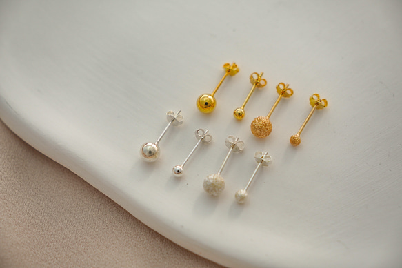 耳環　金環　①②まとめて 925純銀/金小球耳環組第二耳洞3mm 5mm 珠珠耳釘釘狀耳環