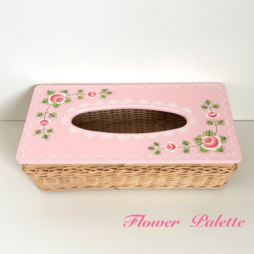 Creema限定 木製 バラの編みカゴティッシュボックス トールペイント