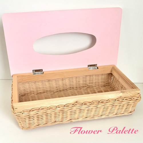 Creema限定 木製 バラの編みカゴティッシュボックス