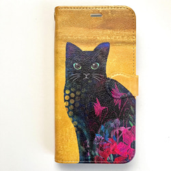 猫シリーズ「黒猫」手帳型スマホケース　iPhone 3枚目の画像