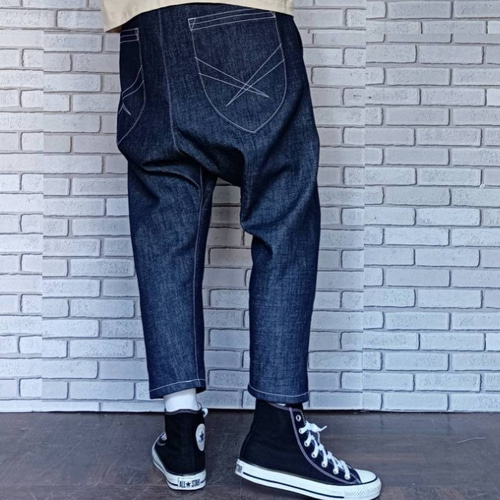 ワンウォッシュ ストレッチデニムサルエルパンツ ／ダーク