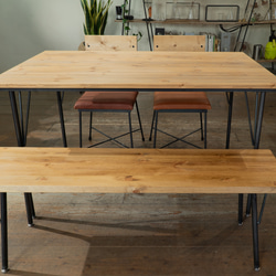 【送料無料】【セット割引】PINE DINING TABLE SET(テーブル1200、本革椅子2脚、ベンチ1200) 2枚目の画像