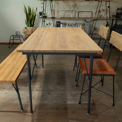 【送料無料】【セット割引】PINE DINING TABLE SET(テーブル1200、本革椅子2脚、ベンチ1200) 1枚目の画像