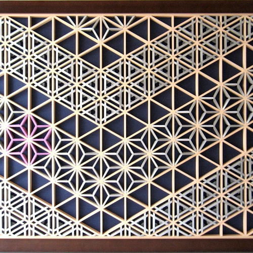 組子アートパネル 【青に紫1点】 和風インテリアパネル タペストリー