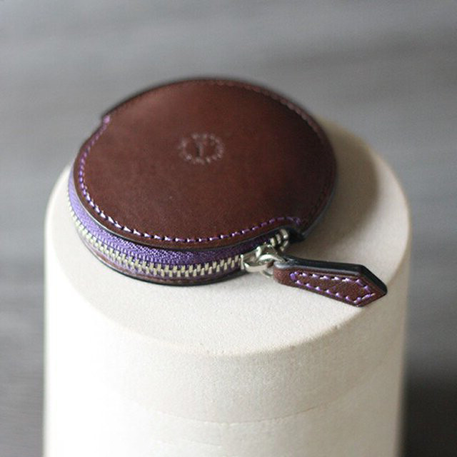 ふっくらしたコインケース Luna・ブラウン×ラベンダー[受注製作品]