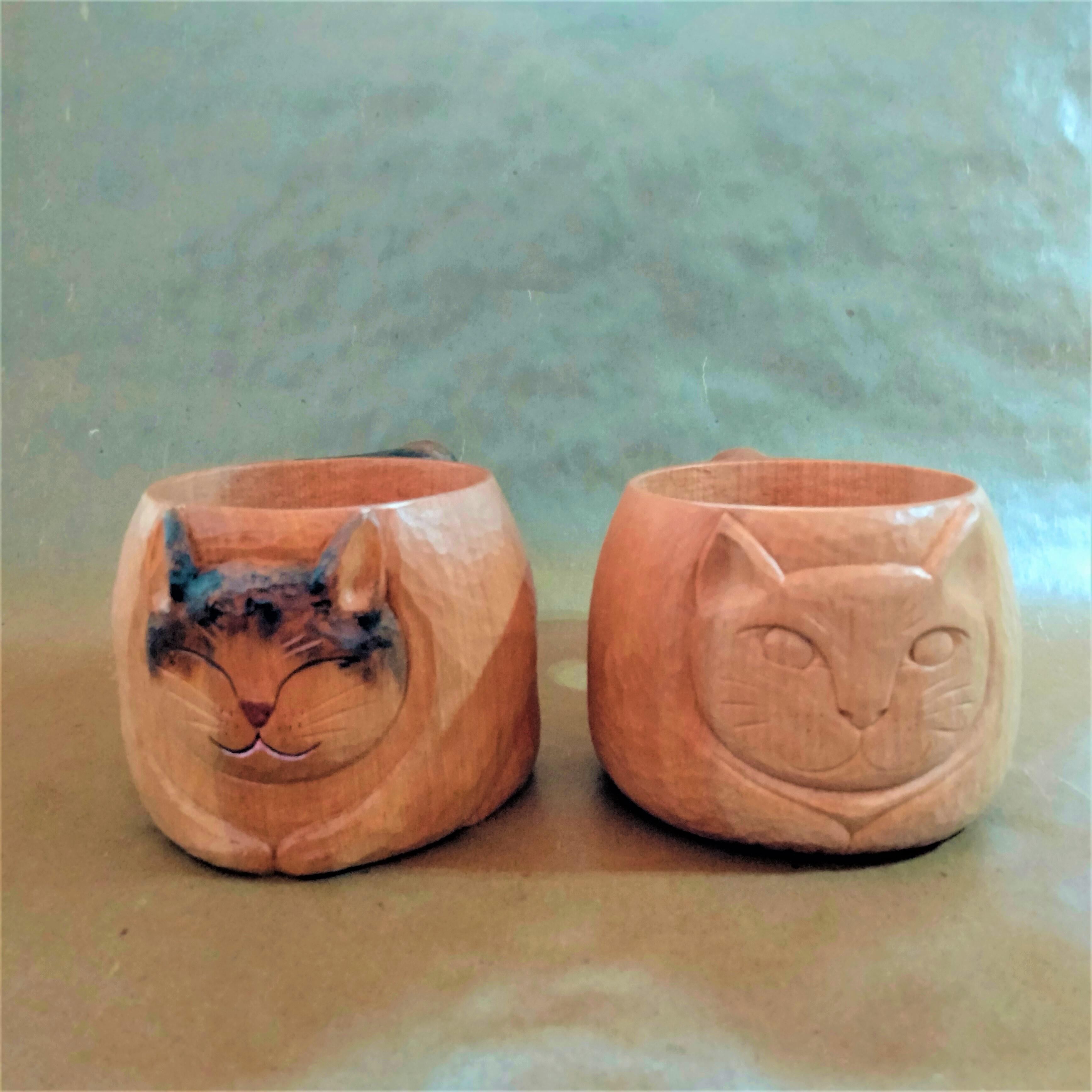 【特別価格】木彫マグカップ　ねこっぷ
