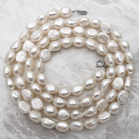 120cm 大粒バロック淡水パール ロングネックレス 金属アレルギー 本真珠 結婚 入園 入学 卒園 卒業 ウエディング 3枚目の画像