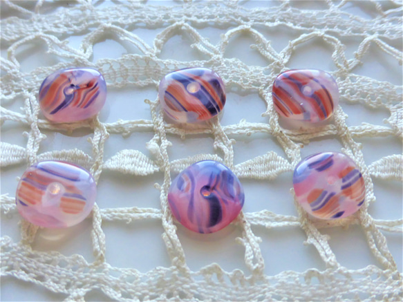 波打つシマ　チェコビーズCzech Glass Beads６個 1枚目の画像