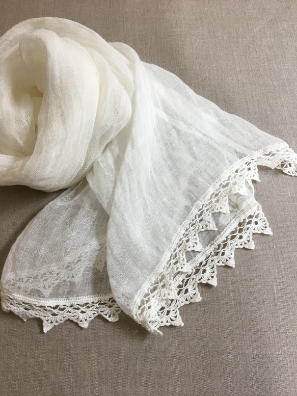 HOUSE OF LOTUS 刺繍 リネンストール スカーフ ホワイト×ネイビー 389-573.jpg
