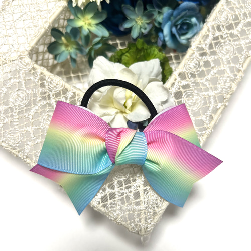 リボン ナチュラル 花 デニム キッズリボン ヘアゴム　N2 リボン ナチュラル 花 デニム キッズリボン ヘアゴム N31