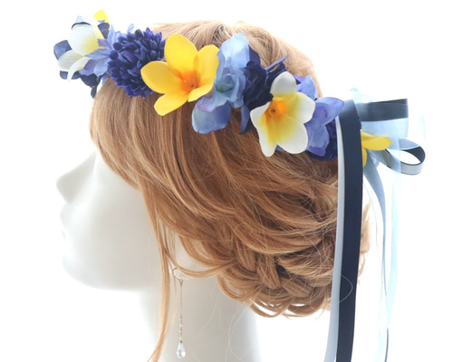 花冠 花かんむり プルメリア 青 ブルー サムシングブルー 結婚式