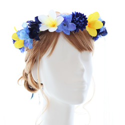 花冠　花かんむり　プルメリア　青　ブルー　サムシングブルー　結婚式　ブライダル　ウェディング　髪飾り　ヘッドドレス 12枚目の画像