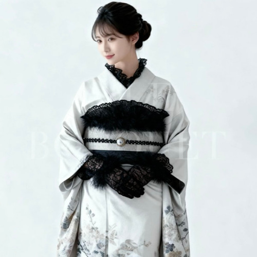 帯飾り 帯揚げ ファー フェザー 白 黒 ベロア リボン ホワイト