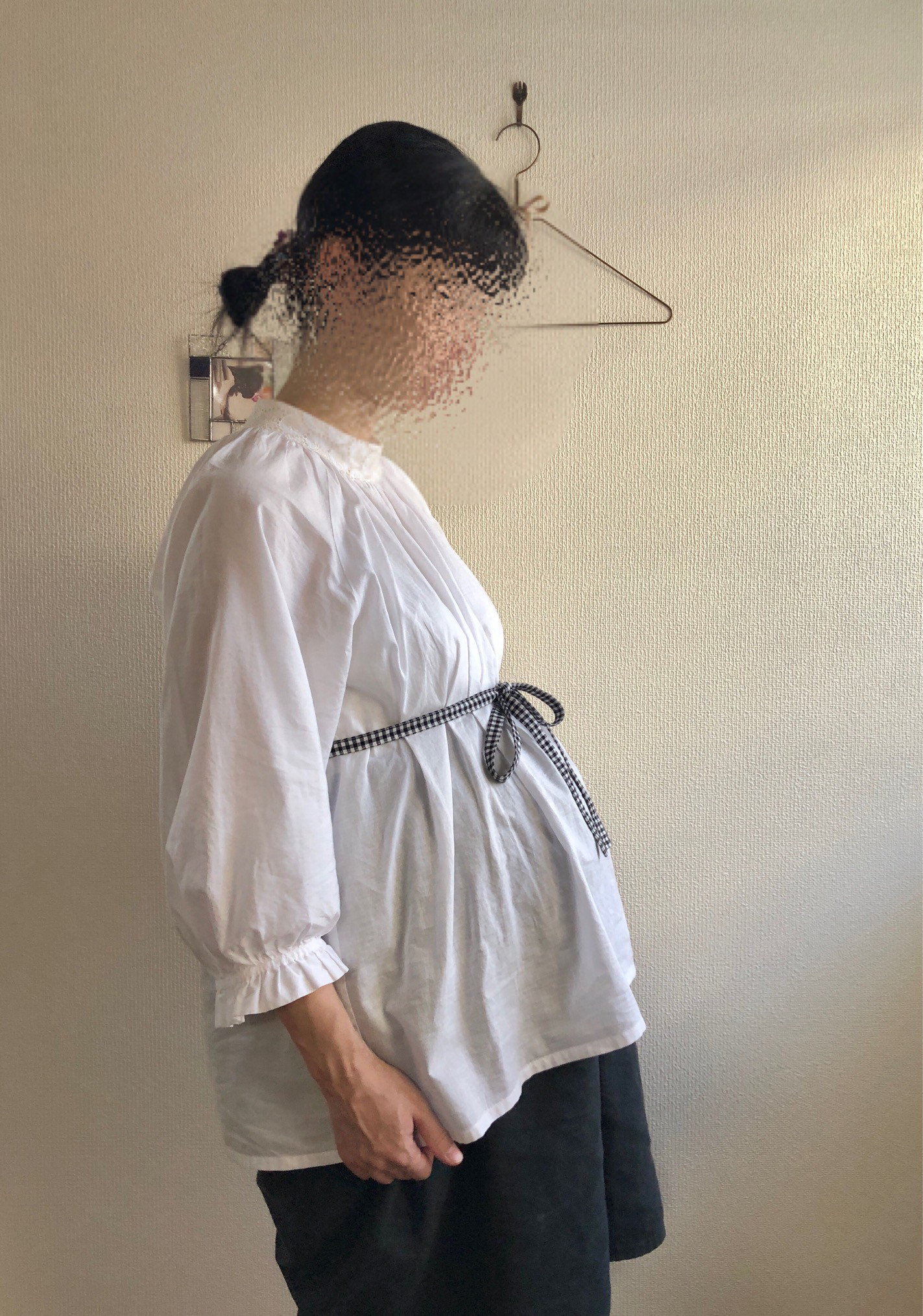 ７分袖のブラウス 白　リーフレース