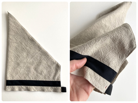 【送料無料】リネンの大人用三角巾 ライン（生地変更あり） 3枚目の画像