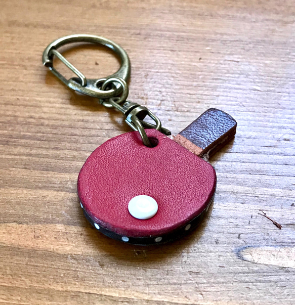 ⭐️刻印無料⭐️ハンドメイド卓球ラケット型レザーキーホルダー