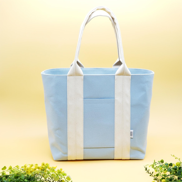 A4対応！機能的な間仕切りポケットMLトート☆サックス×キナリ 4枚目の画像